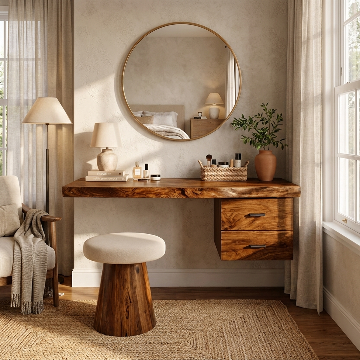 Modern Organic Solid Wood Dressing Table Bedroom Floating