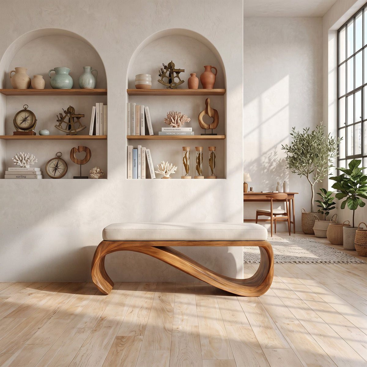 Mid Century Wooden Bench For End-of-Bed Placement