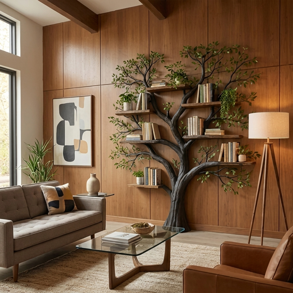 Handcrafted Wood Tree Storage Bookcase