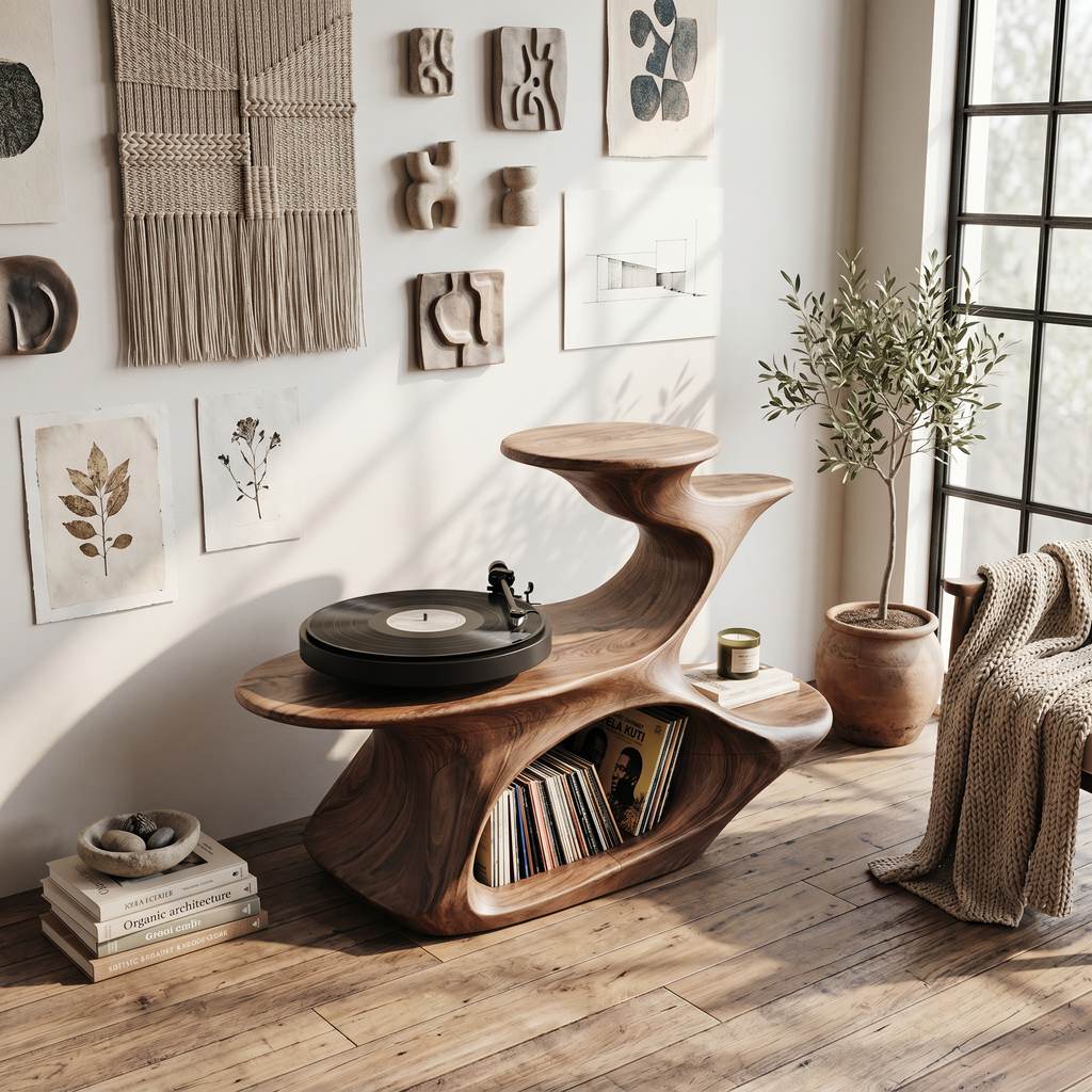 Handcrafted Live Edge Record Stand Unique Living Room
