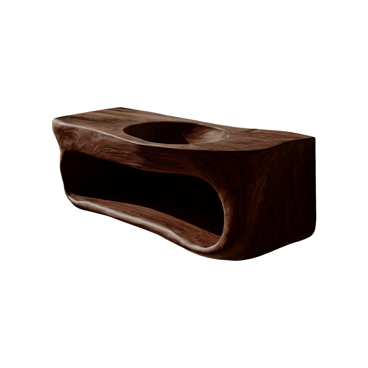 Solene Sculpted Solid Wood Floating Bathroom Vanity With Integrated Sink And Open Storage